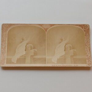 ANTIQUE Stereograph Card Rock of Ages Victorian Biblical Scene F.G Weller 1876